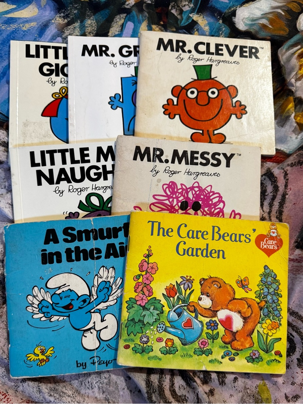 Vintage Children’s Board Book Lot — Mr. Men, Smurfs & Care Bears — Bright Multi